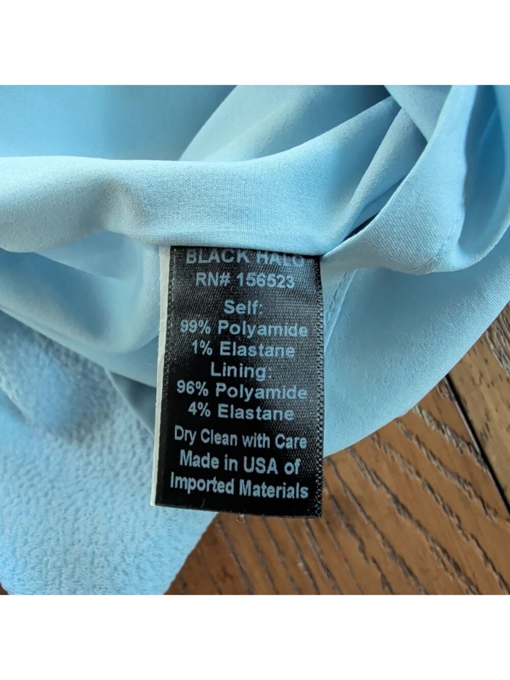 Black Halo Morello Blue Mini Dress Sz 8 Textured Shift Ruffle Hem Puff Sleeve - Picture 13 of 16
